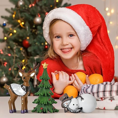 Miniatura 4 de Smile - Decoración navideña para interiores, juego de 3 figuras pequeñas de resina, muñeco de nieve, árbol de Navidad y reno, decoración navideña