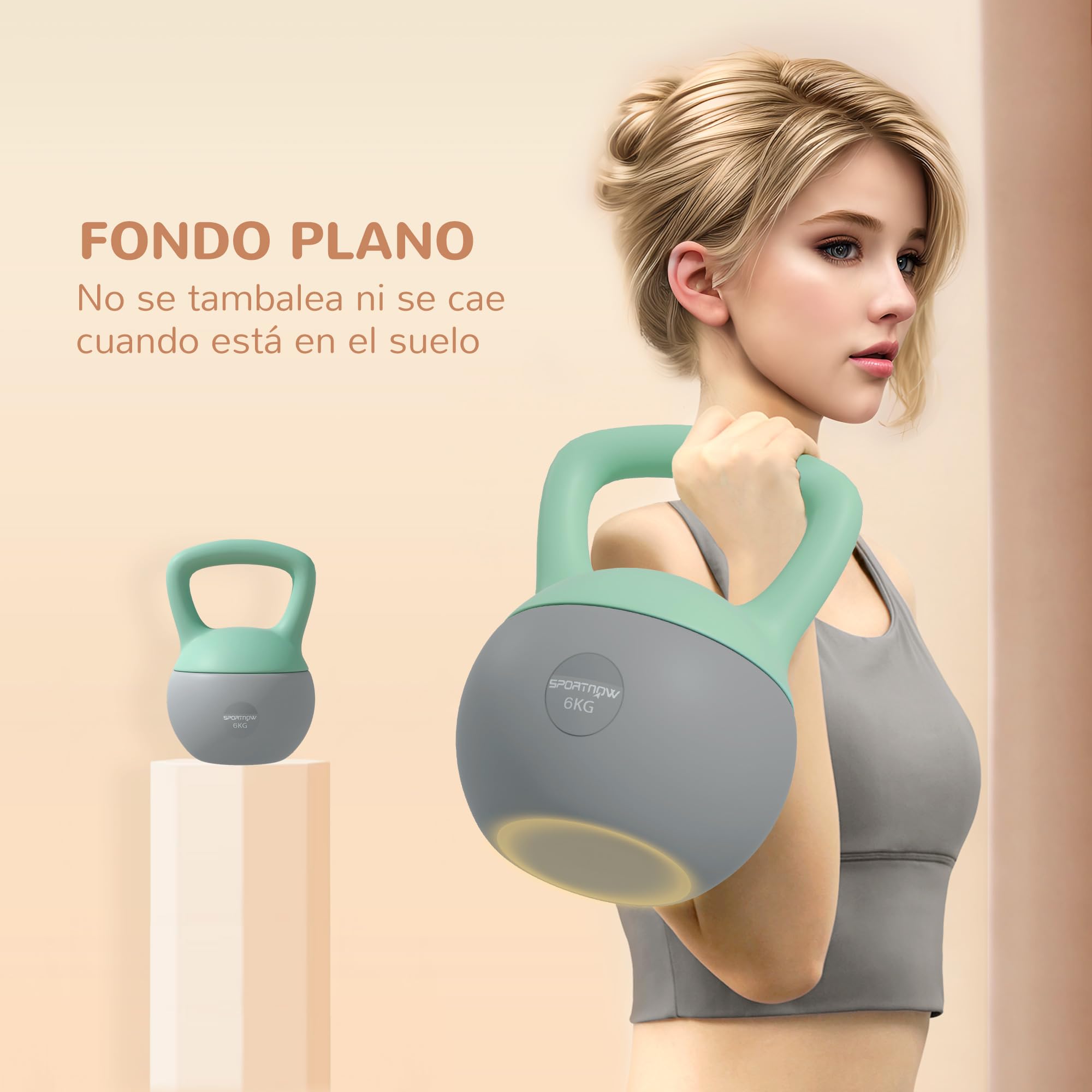 SPORTNOW Pesa Rusa 6/8/10 kg Soft Kettlebell Relleno de Arena Metálica y Mango Antideslizante para Entrenamiento Culturismo en Casa Gimnasio Verde