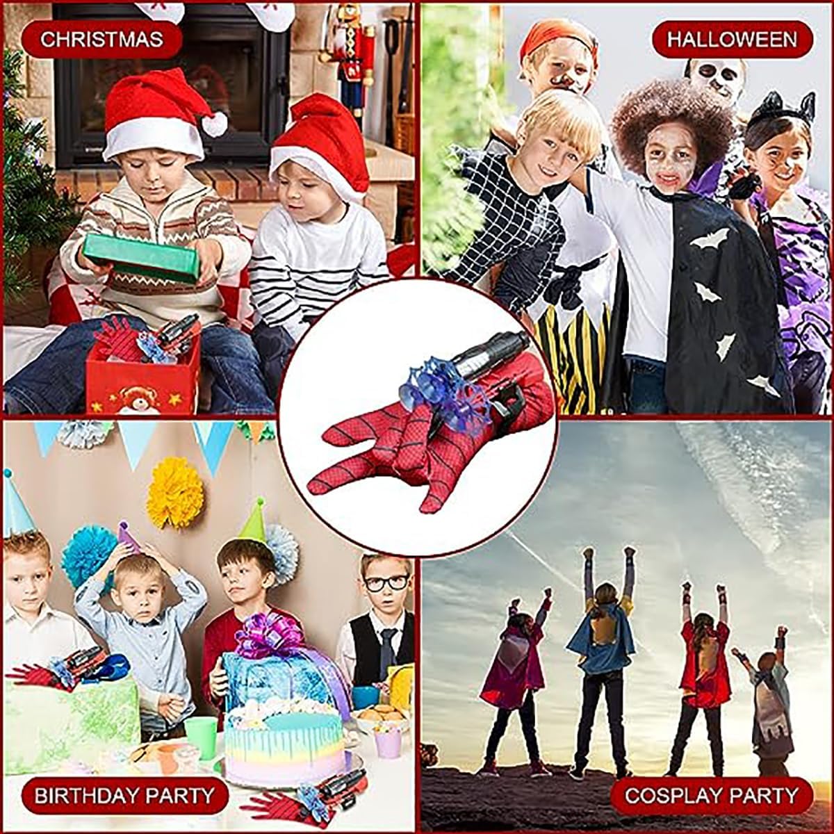 Red Style Spider Web & Soft Missile Launcher Toy 2 Pcs Set, Superhero Fans Webs Shooter for Kids, Cosplay Launcher Gloves with Wrist Toy Set, Christmas Halloween Birthday Party