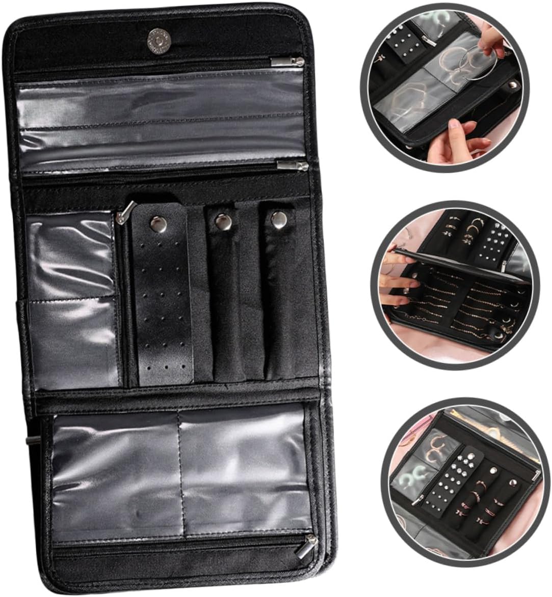 PU Jewelry Holder Roll Travel Organizer Bag Foldable Jewelry Pouch with Capacity for Rings Necklaces Earrings Bracelets Suitable for Outdoor and Travel Use