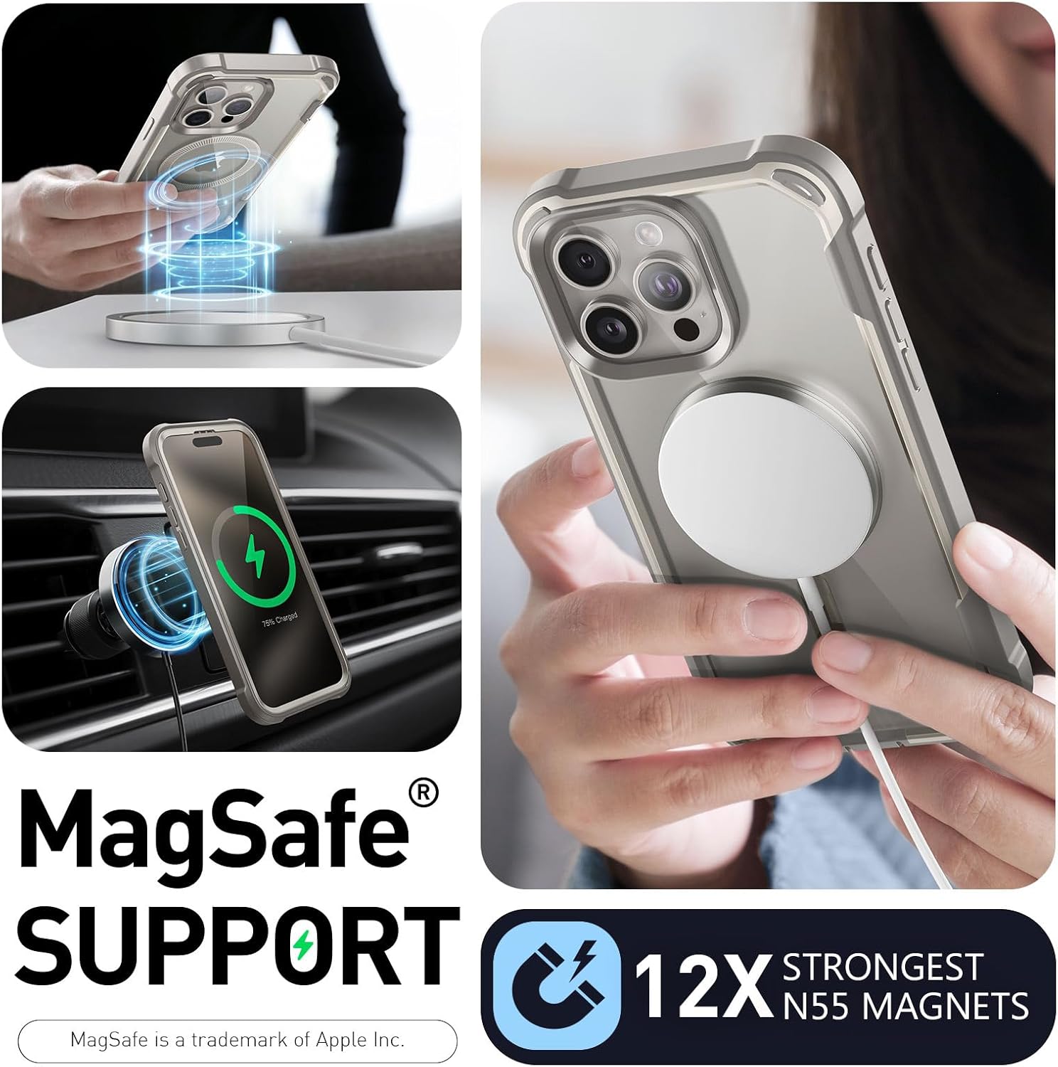 i-Blason for iPhone 15 Pro Case, [Compatible with MagSafe] [Built-in Screen Protector] [Full Body Drop Protection], Clear Back Magnetic Phone Case for iPhone 15 Pro, AreMag Series, Gray