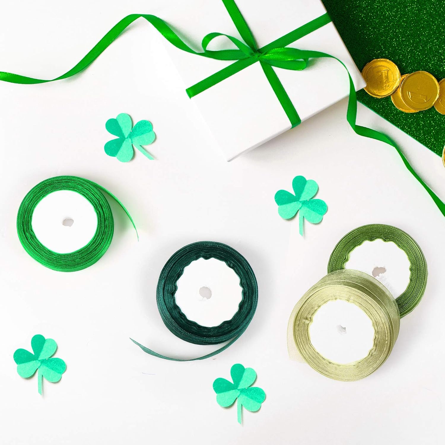 6 Rolls Sheer Chiffon Ribbon Organza Satin Ribbon Transparent Chiffon Ribbon for Wrapping Decorating Valentine's Day Wedding Birthday Bouquet Garland (25 Yard Each Roll, Green Series) : Arts, Crafts & Sewing