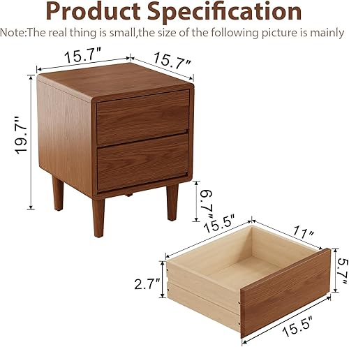Miniatura 2 de Mesita de noche de madera maciza de nogal con cajones, mesita de noche moderna de mediados de siglo con almacenamiento, mesita de noche de madera,