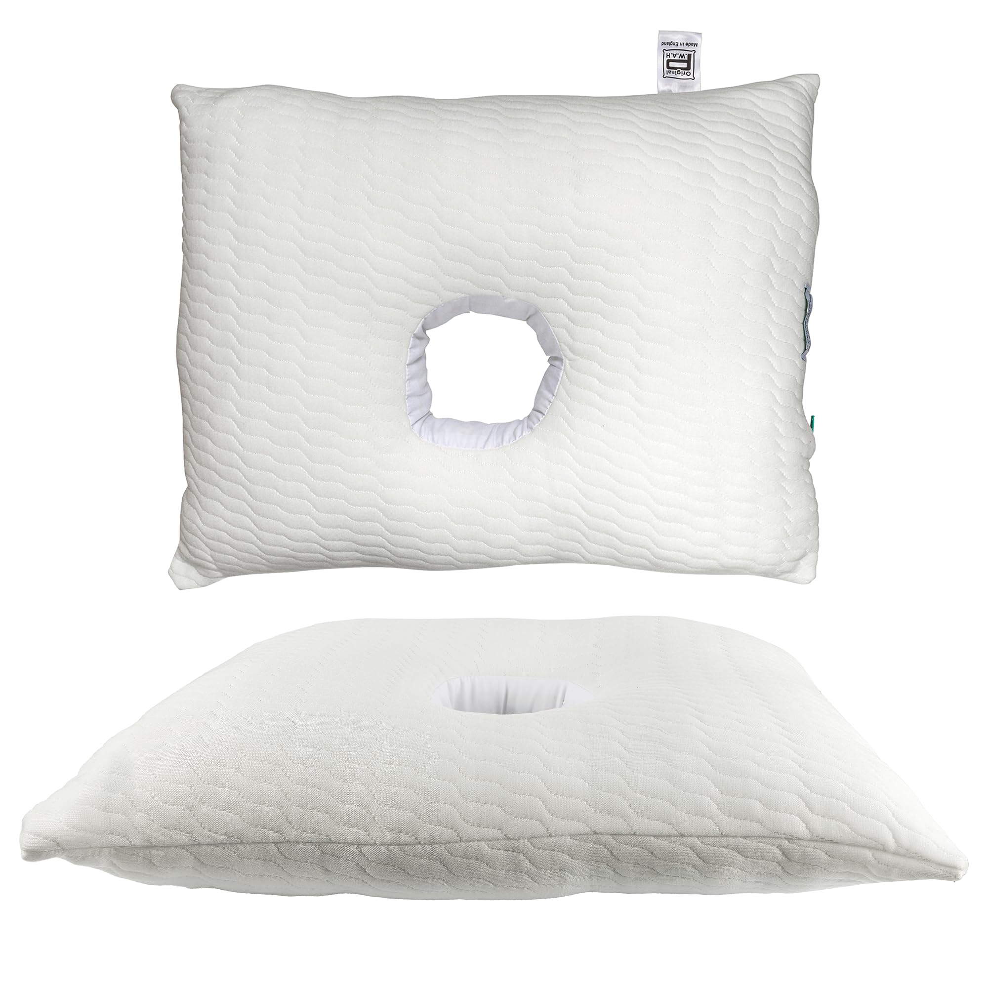 The Original P.W.A.H Pillow with a Hole for Ear Pain, UK Made, Side Sleepers, CNH and Chondrodermatitis, Pressure Relief for Sore Ears