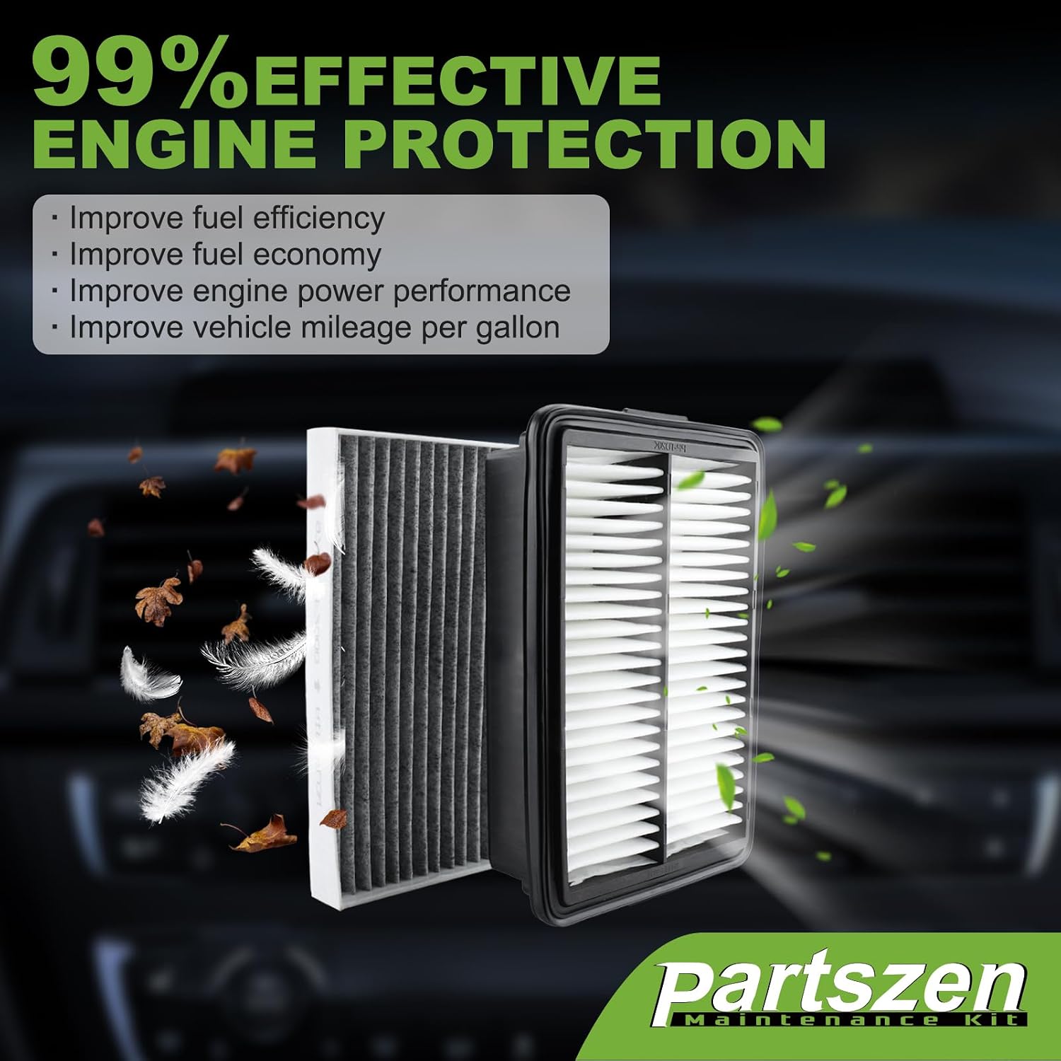 28113-F2000 97133-F2000 Engine & Cabin Air Filter Fit for Hyundai Elantra L4 1.4L/1.6L/2.0L (2017-2020) for Kia Forte Forte5 L4 1.6L/2.0L (2019-2024)