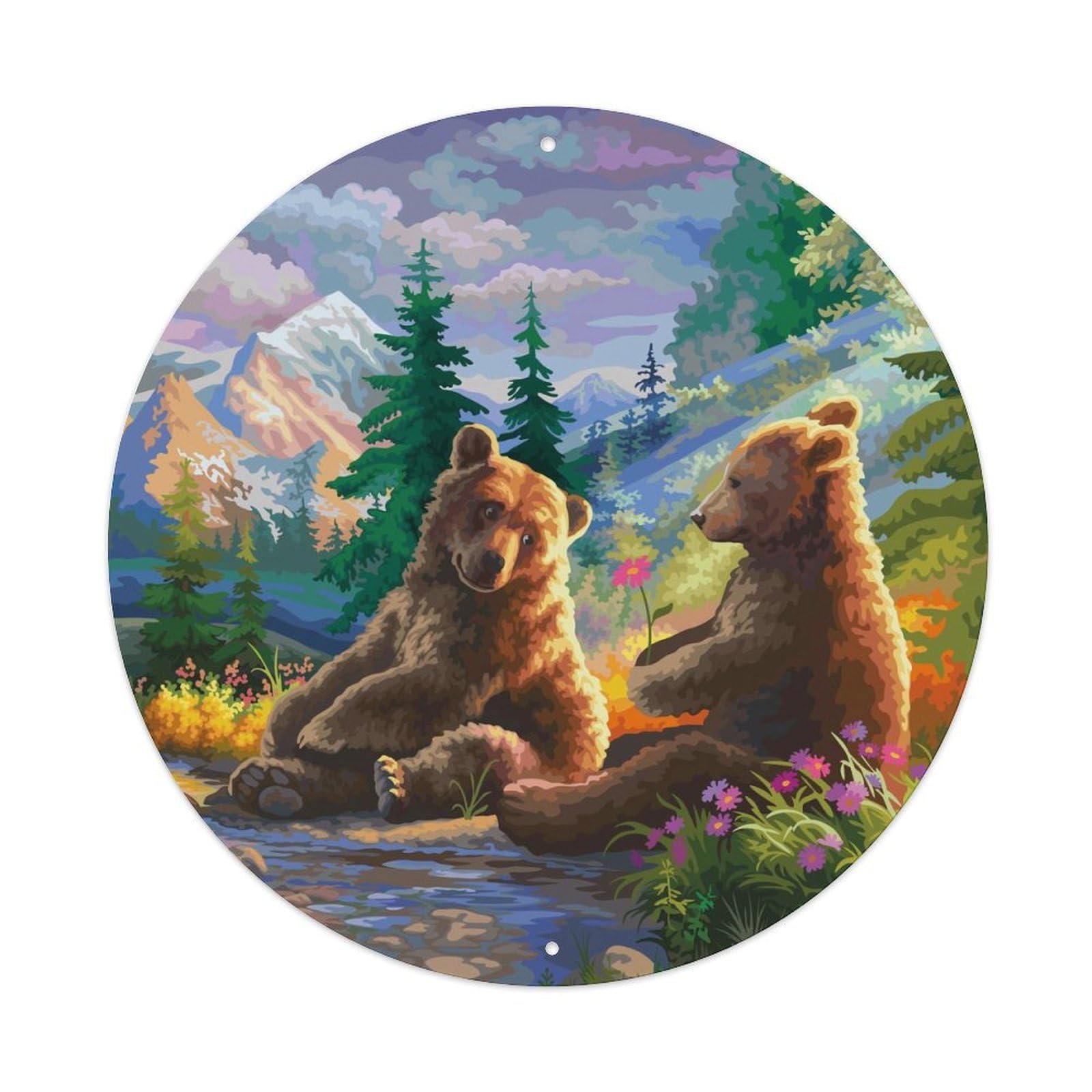 Animals Artwork Two Sitting Bears Vintage Metal Tin Sign Plaque Wall Decor for Cafe, Club Bar, Office, Garden Metal Poster 8x8Inch
