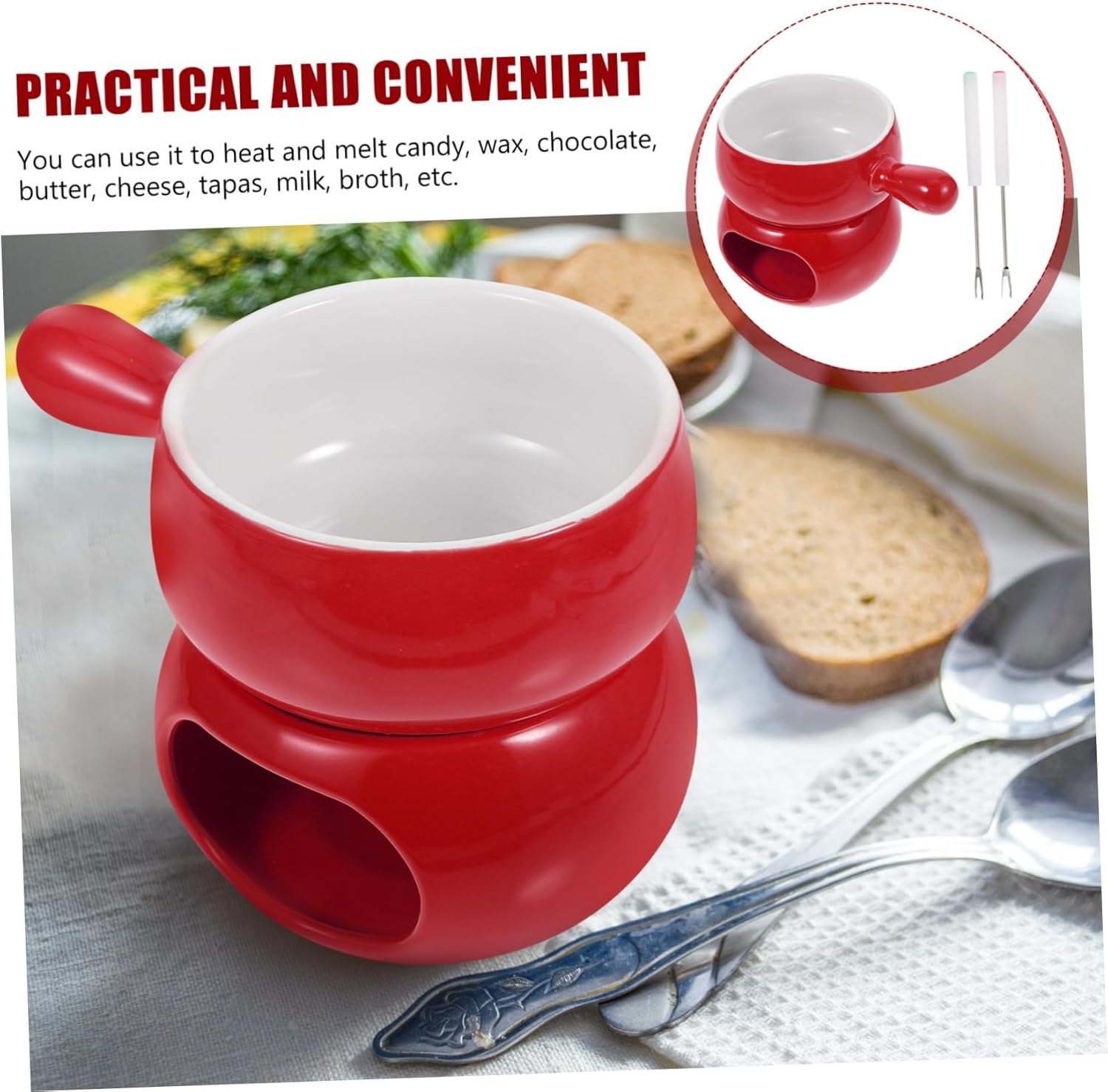 BESTOYARD Ceramic Cheese Fondue Set Handle Chocolate Melting Pot for Ice Cream Sturdy Fondue Pot for Parties and Gatherings