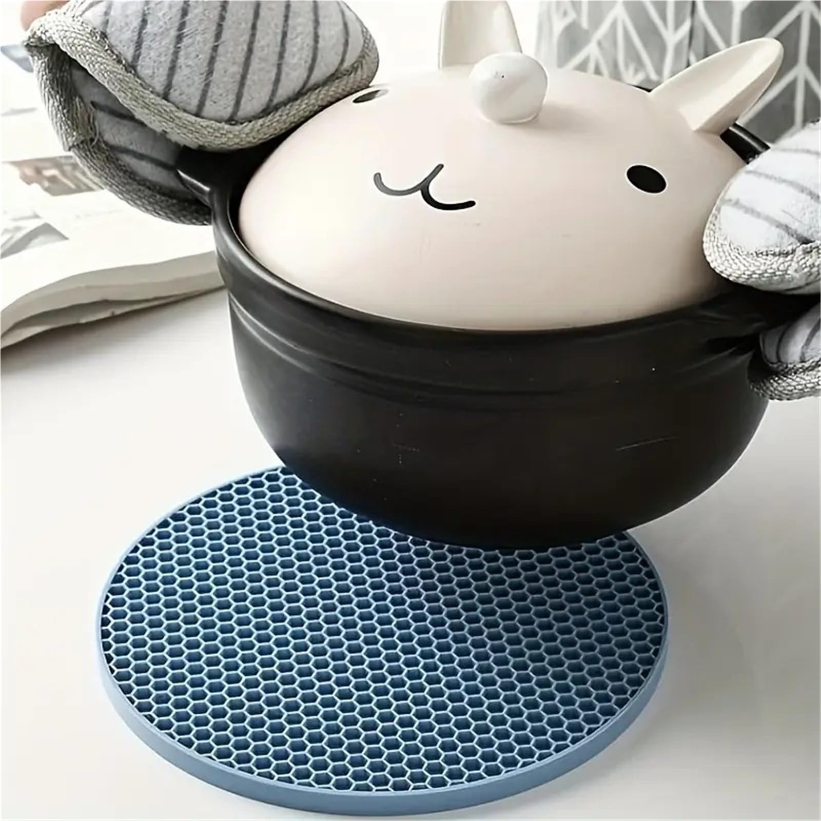 silikonowa podkładka pod gorące naczynia, Podkładka silikonowa Okrągła Plaster Miodu 17cm Heat Antypoślizgowa Wielokolorowa 1/4 szt(Blue 4pcs)