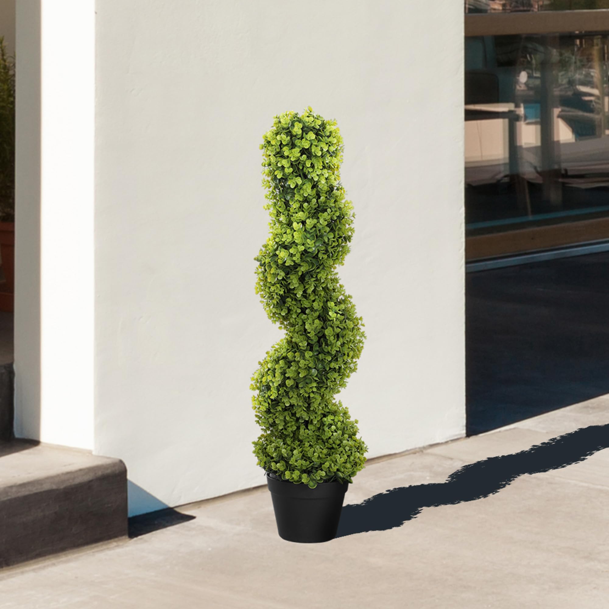 HOMCOM Pianta Finta Eucalipto a Spirale, Pianta Artificiale con Vaso Incluso Resistente ai Raggi UV, Decorazione per Interno ed Esterno, Altezza 90 cm, Verde