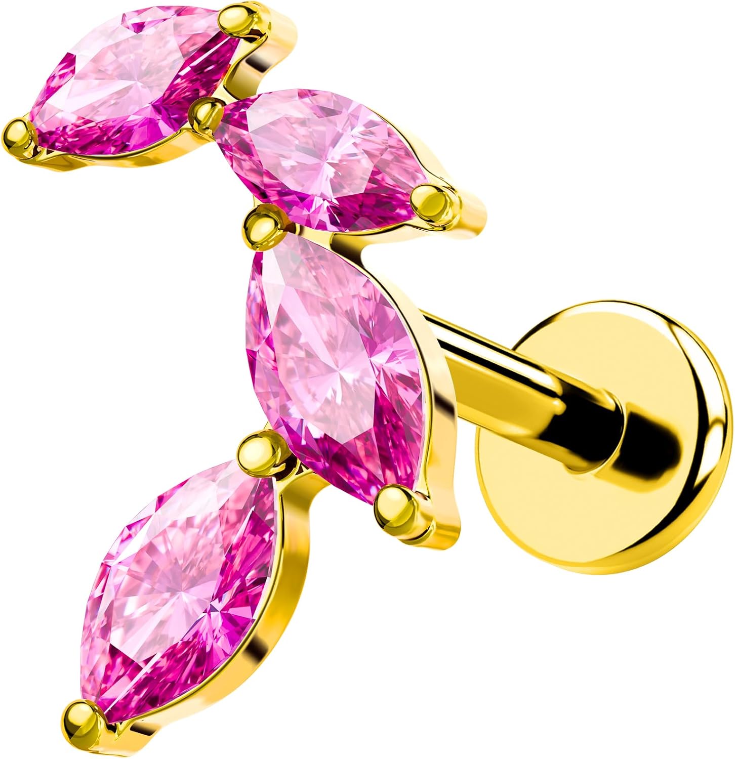 Titanium Helix Piercing Jewelry 16G Leaf Helix Earrings for Women Internally Thread Conch Helix Stud Flat Back Cartilage Earrings Surgical Steel Gold Cartilage Piercing Jewelry