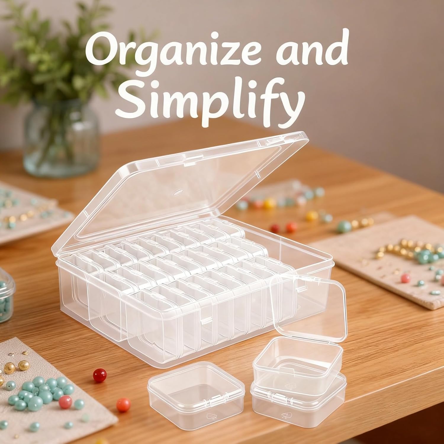 6.7X8.8X2.4 In Plastic Storage Box, 31-Piece Bead Organizer Kit
