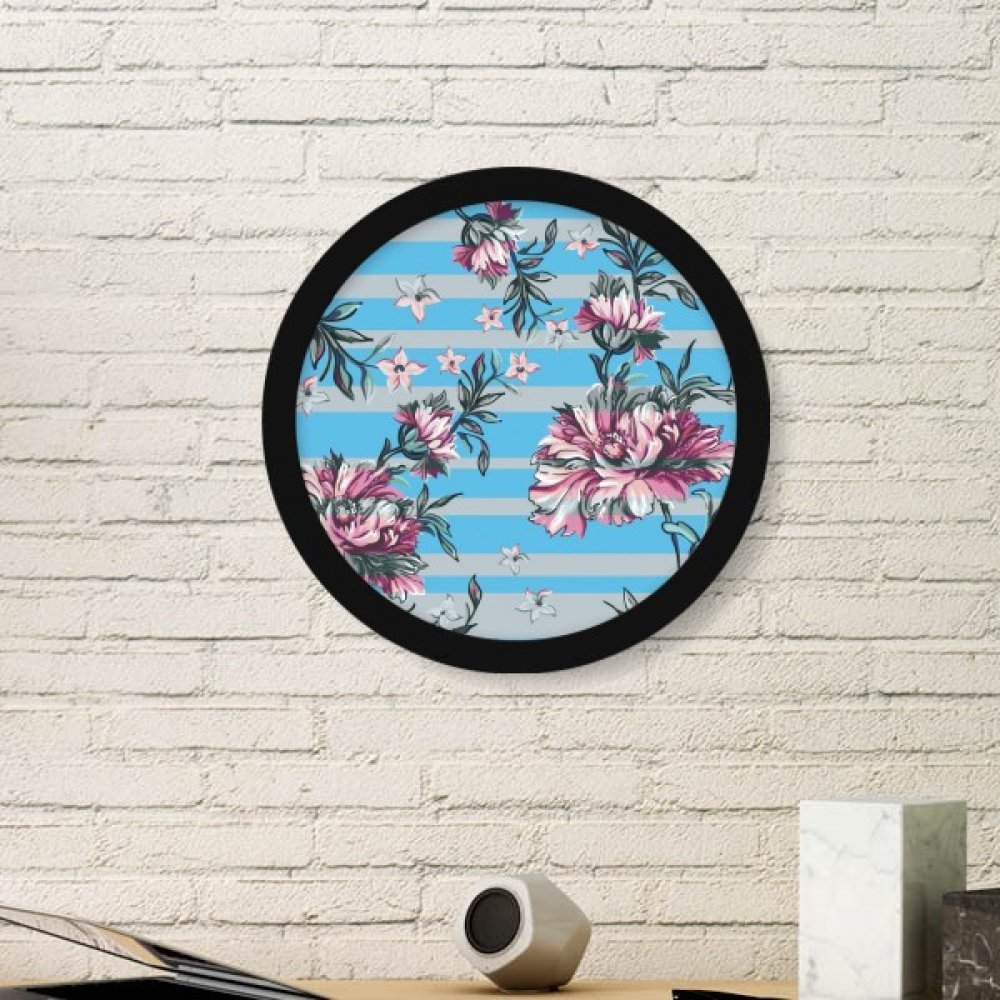 Cadre photo rond bois noir rhododendron art dessin peinture plante décoration