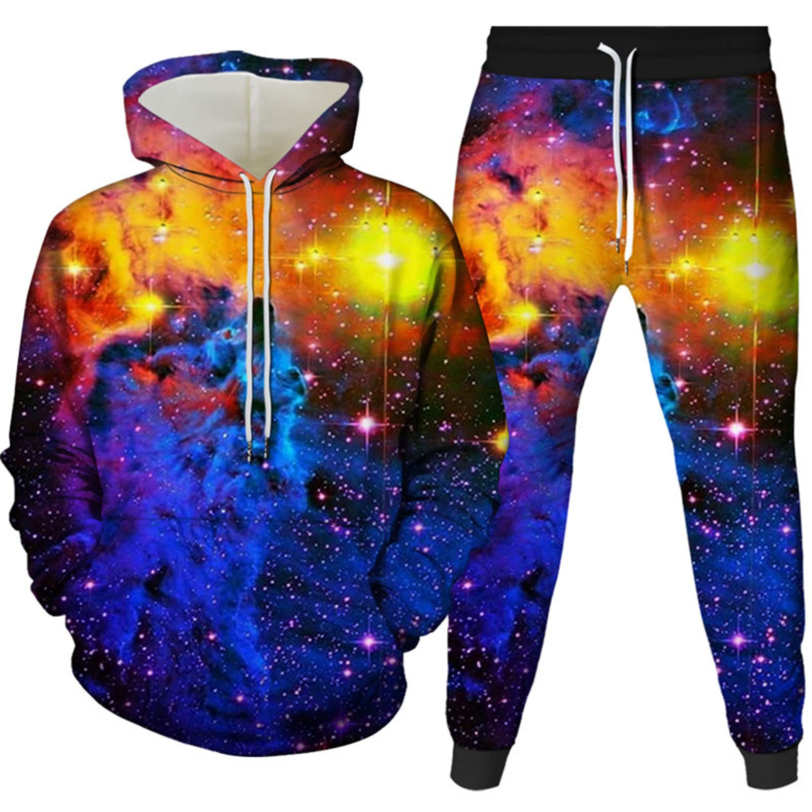 Tuta Uomini Autunno Stampa Digitale 3D Bella Cielo Stellato Felpa Con Cappuccio + Pantaloni 2 Set Di Moda Per Il Tempo Libero, 14, XL