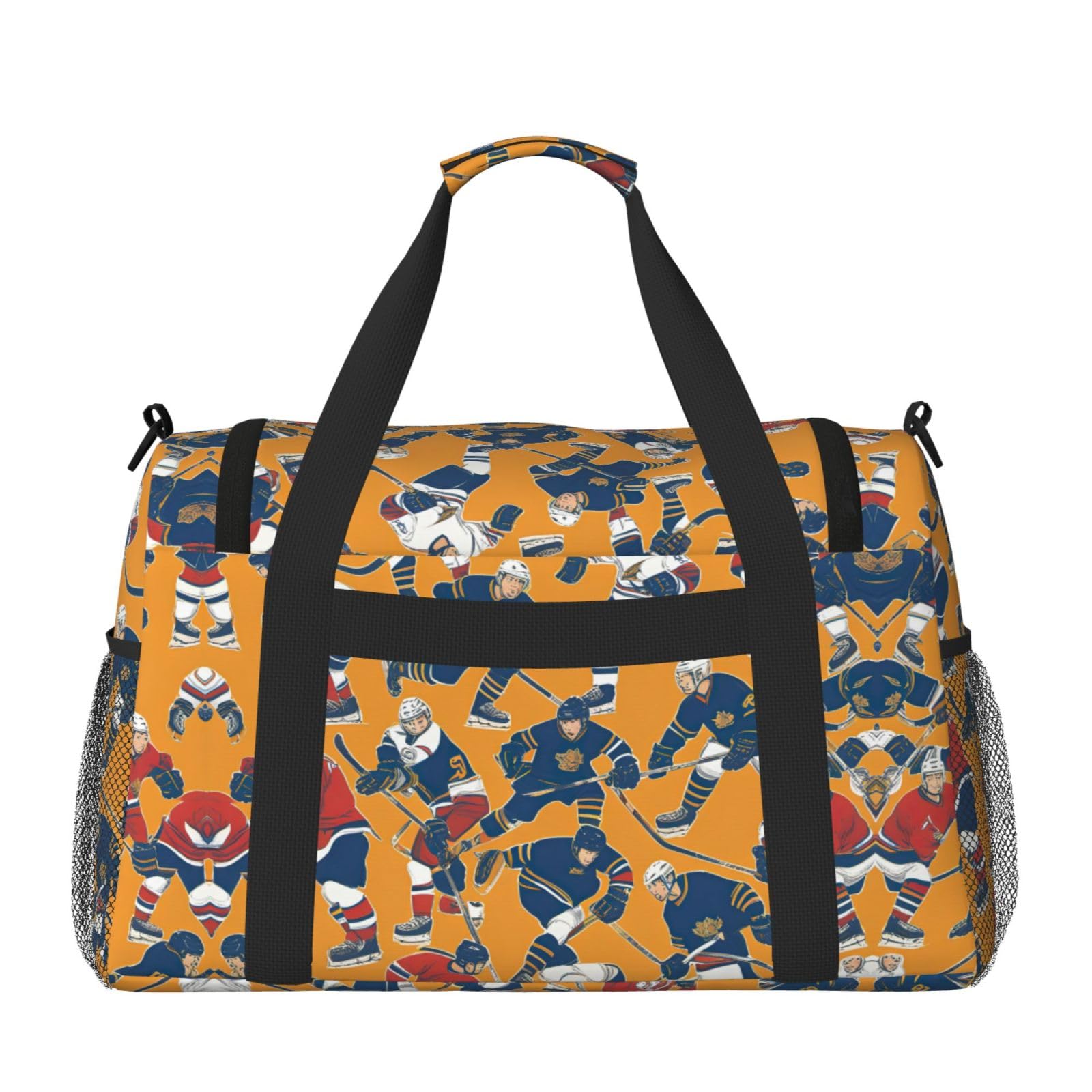 Sac de voyage de hockey, sacs de week-end pour femmes et hommes pour les aventures en plein air, idéal pour le camping et la randonnée, Noir/blanc, One Size
