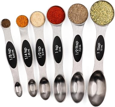 Magnetic Measuring Spoons Set of 6 Stainless Steel Dual Sided Stackable Teaspoon for Measuring Dry and Liquid Ingredients