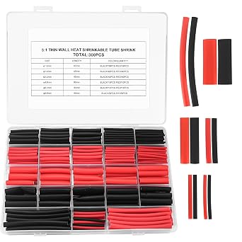 300 Pcs Heat Shrink Tubing Kit, 31 Ratio Adhesive Lined,Marine Grade Automotive Industrial Heat-Shrink Tubing Set, Heat Shrink Wrap Tubes Kit,Black and Red