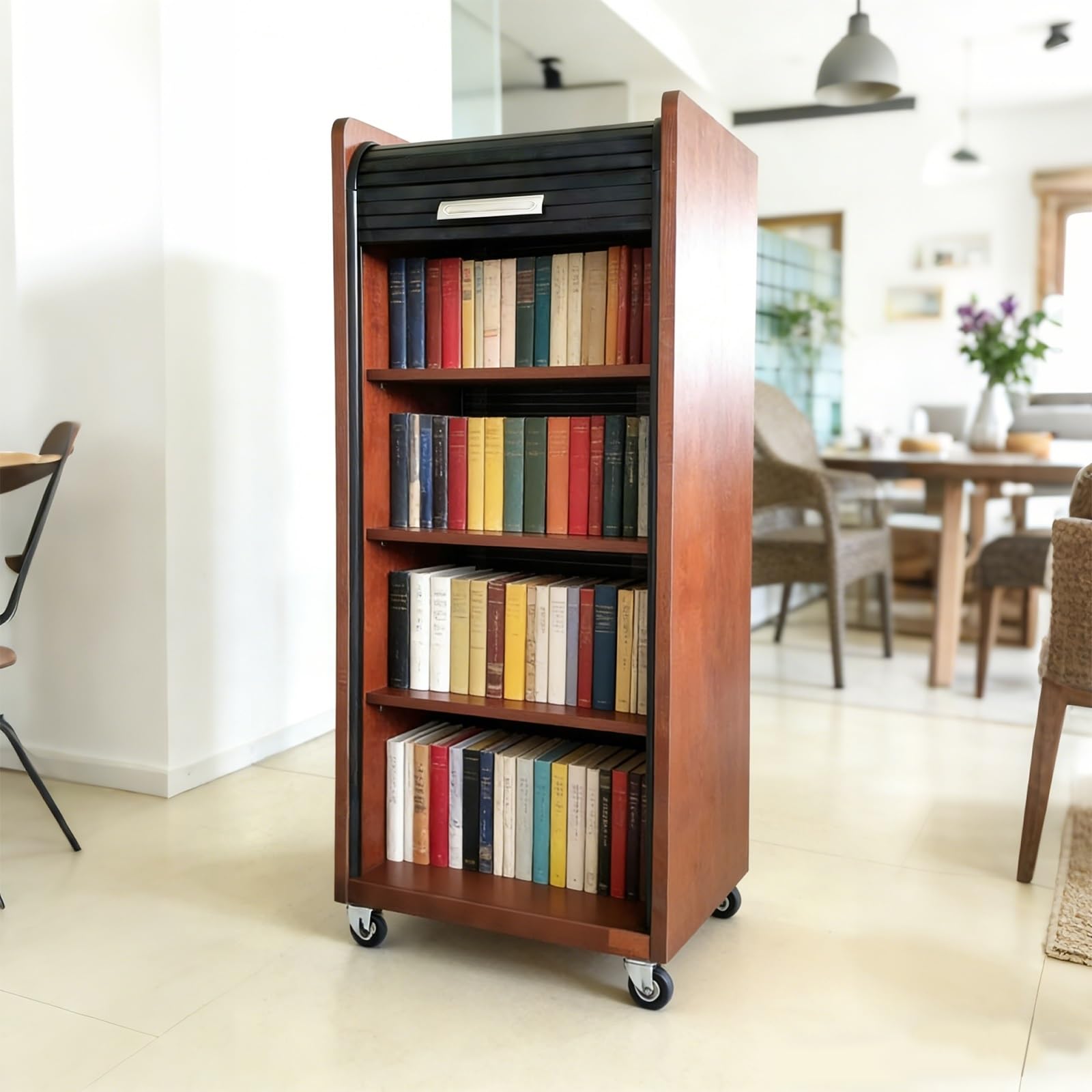 KHLMSRXJ 60/70/80/90/100 Cm Customizable Bookshelf Rolling Security Shutters, Retractable Vertical Tambour Doors With Track, Smooth Sliding Rollup Door(85x110cm/33.5x43.3inch)