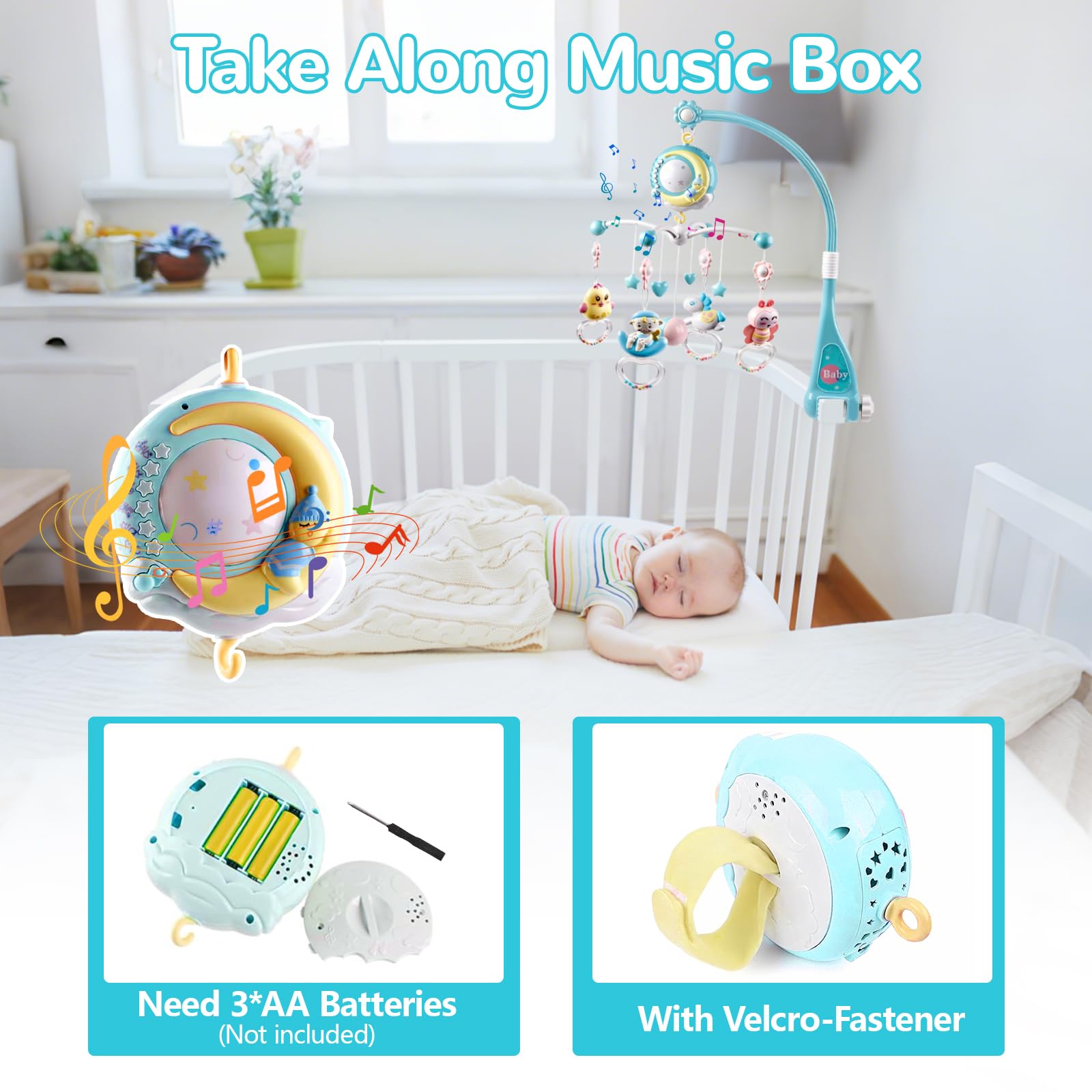 Mobile Musical Lit Bébé, Mobile Musicale pour Lits avec Veilleuse, Projecteur et 150 Berceuses Mobile Lit Bebe Hochets Rotatifs Suspendus Boîte à Musique Télécommandée Jouet Cadeau pour Nouveau Née