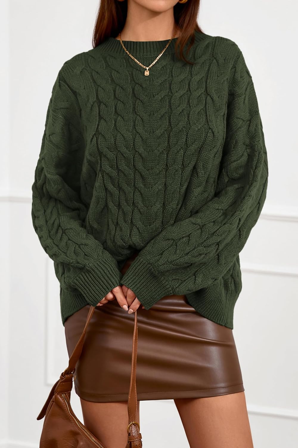 dowerme Women's Oversized Sweaters 2025 Long Sleeve Crewneck Cable Knit Chunky Pullover Cute Fall Outfits Winter Clothes - Image 7