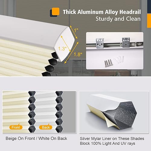 Miniatura 5 de Persianas celulares sin cordones, persianas opacas de panal de una sola celda para ventanas, fáciles de instalar para el hogar, oscurecimiento de la