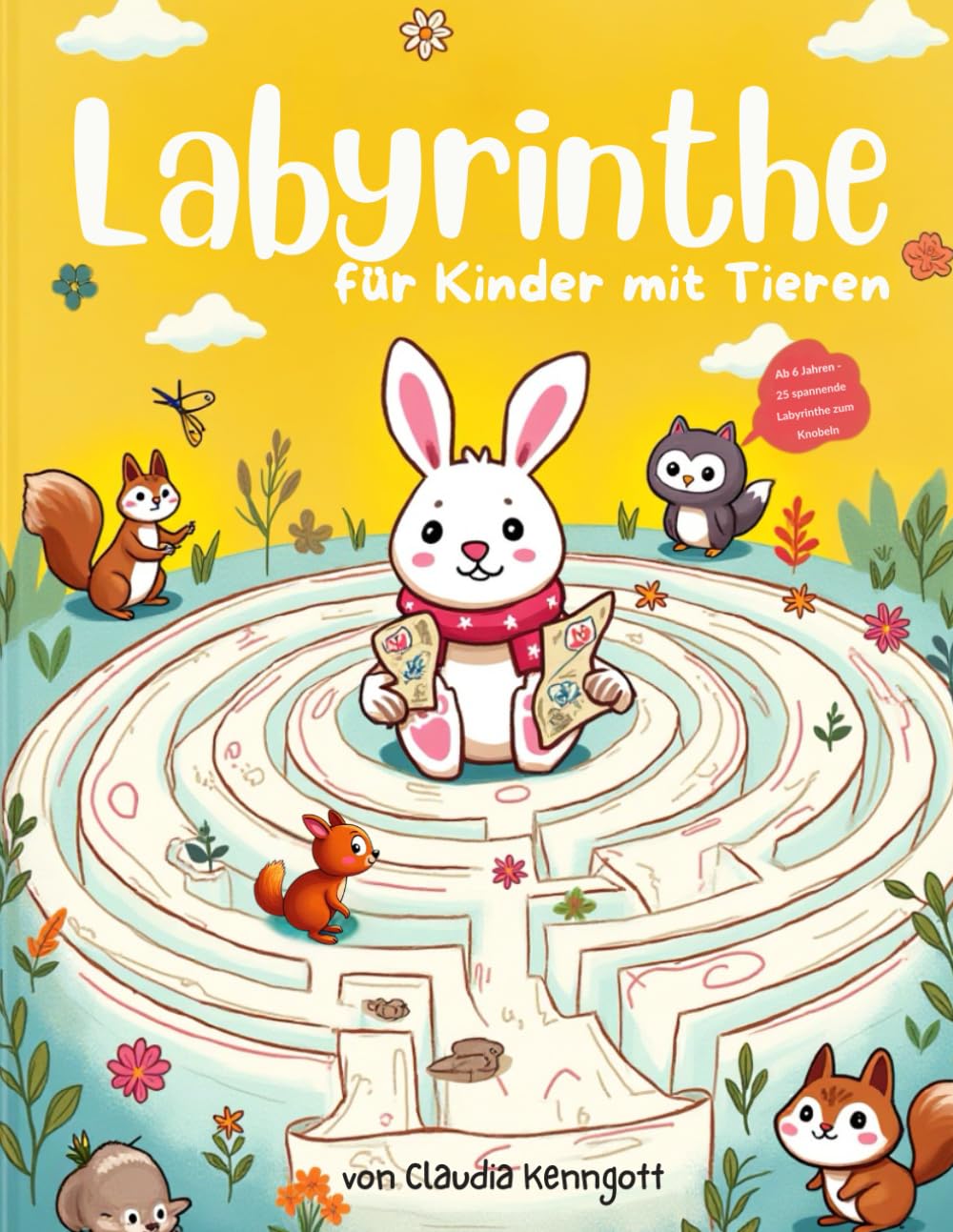 Labyrinthe für Kinder mit Tieren.: 25 mittelschwere Rätsel mit Lösungen. Fördert Konzentration, Logik und Ausdauer.