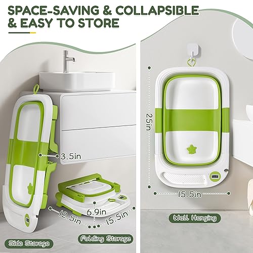 Miniatura 3 de Bañera plegable para bebé, bañera para bebé con termómetro y cojín suave, bañera para recién nacidos a niños pequeños de 0 a 36 meses, bañera