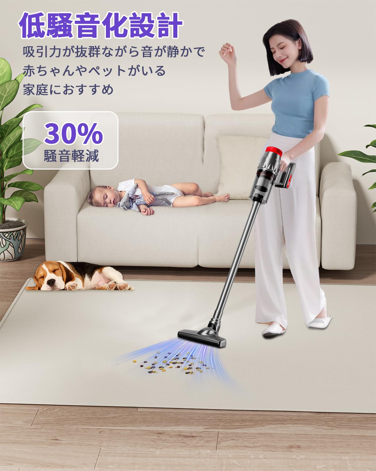 掃除機 コード式【38000Pa超強吸引・1.1kg超軽量・静音設計】 Waihipa 