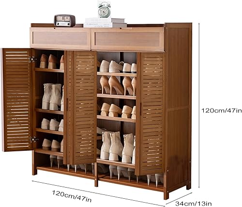 Miniatura 2 de HRDKJ Zapatero de bambú con puertas dobles, 7 capas, organizador de zapatos de gran capacidad para pasillo, dormitorio, sala de estar, cocina, baño,