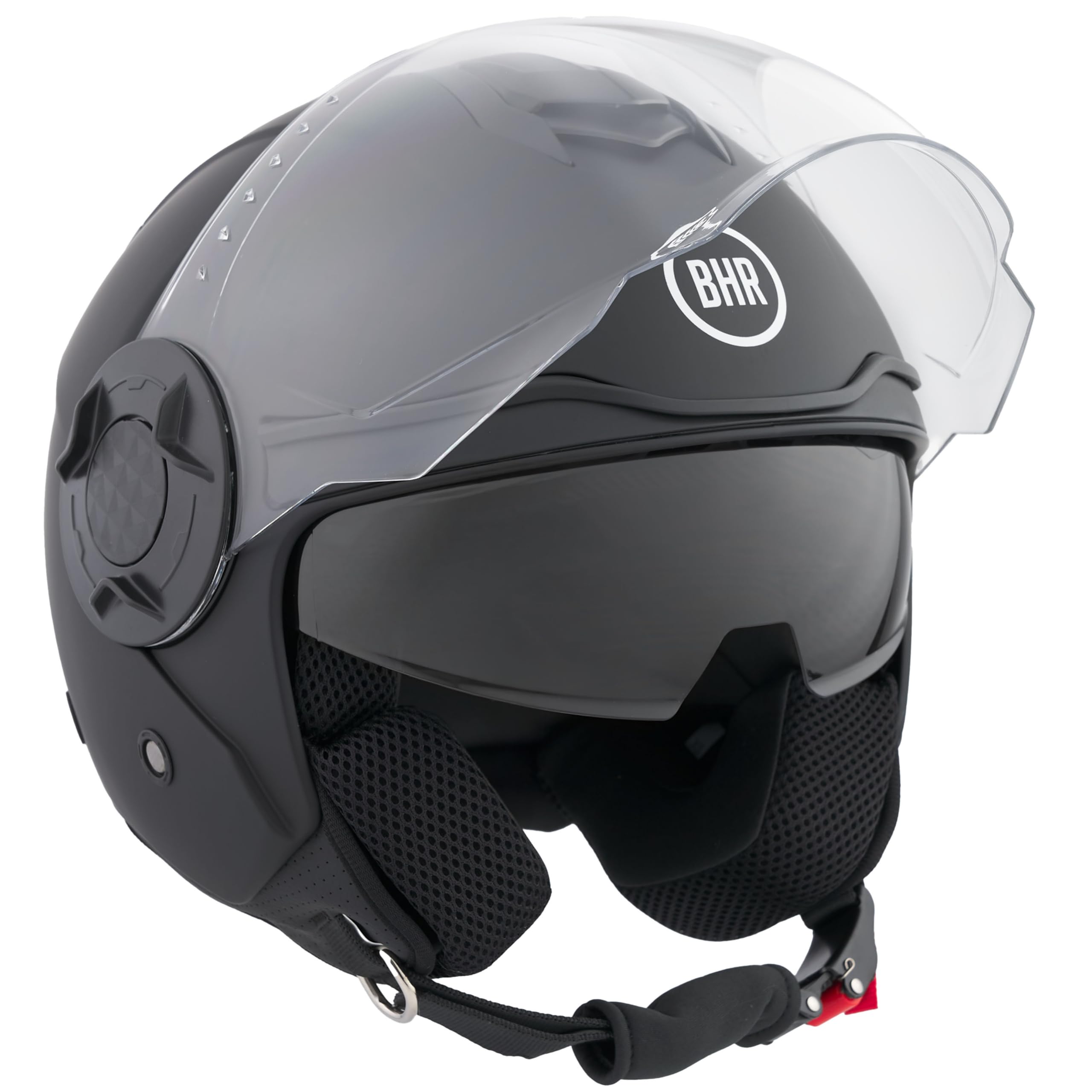 BHR Casco Jet Doppia Visiera 830 FLASH, Casco Scooter Omologato ECE 22.06, Casco Moto Jet Leggero & Confortevole con Visiera Interna Parasole, Nero Opaco, S