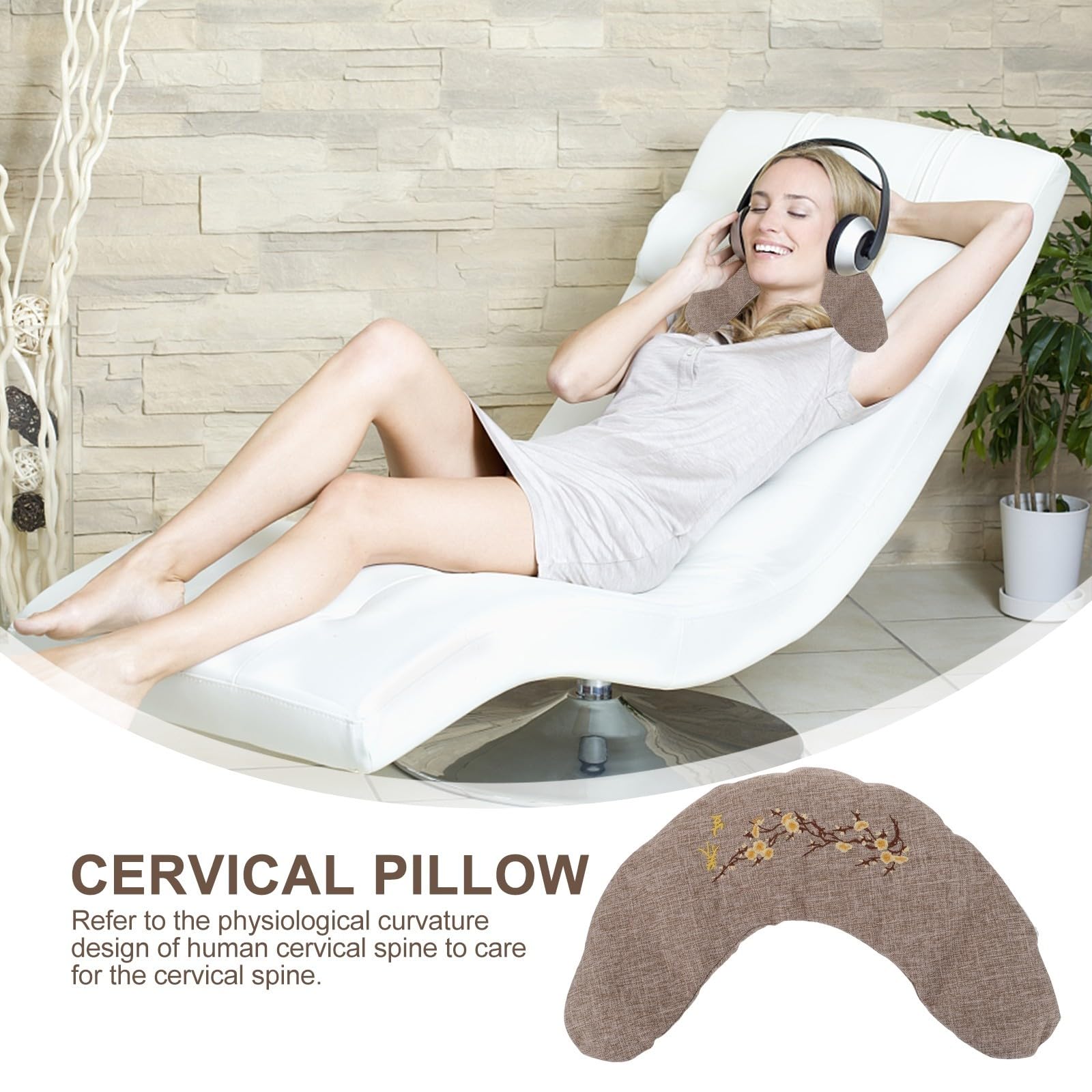 TEHAUX Schmerzlinderndes Nackenkissen zur Unterstützung der Physiologischen Nackenkrümmung mit Wärmepackung aus Stoff U förmiges Design für Reisen und Fernsehen