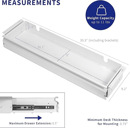 Miniatura 4 de VIVO DESK-DR33-W - Organizador grande de cajones de almacenamiento para debajo del escritorio de 33 pulgadas, color blanco
