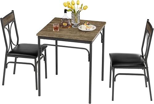 Miniatura 8 de VECELO Juego de mesa de comedor de 3 piezas para 2, juego de mesa de cocina con 2 sillas para espacio pequeño, ahorro de espacio y diseño moderno