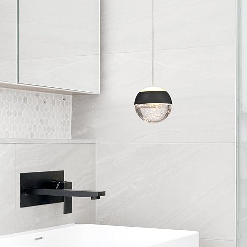 Miniatura 4 de JoollySun Lámpara Colgante de Cristal Mini Luces Colgantes Negras Modernas para Isla de Cocina y Baño