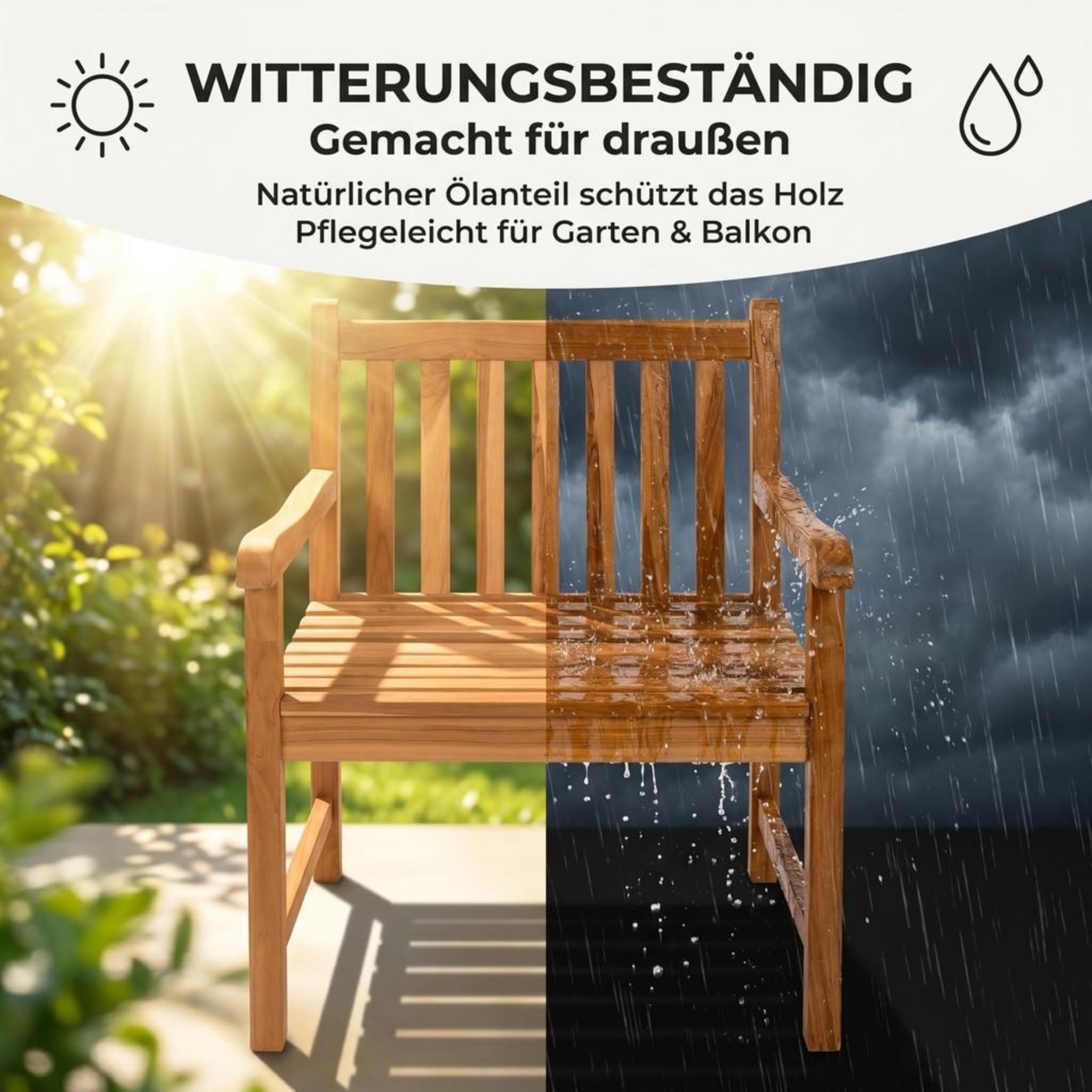SAM Premium Gartensessel Caracas, Gartenstuhl Teakholz massiv lackiert, Niedriglehner mit Armlehnen bis 150 kg, wetterfest für Garten Terrasse Balkon Wintergarten Outdoor, Unikat