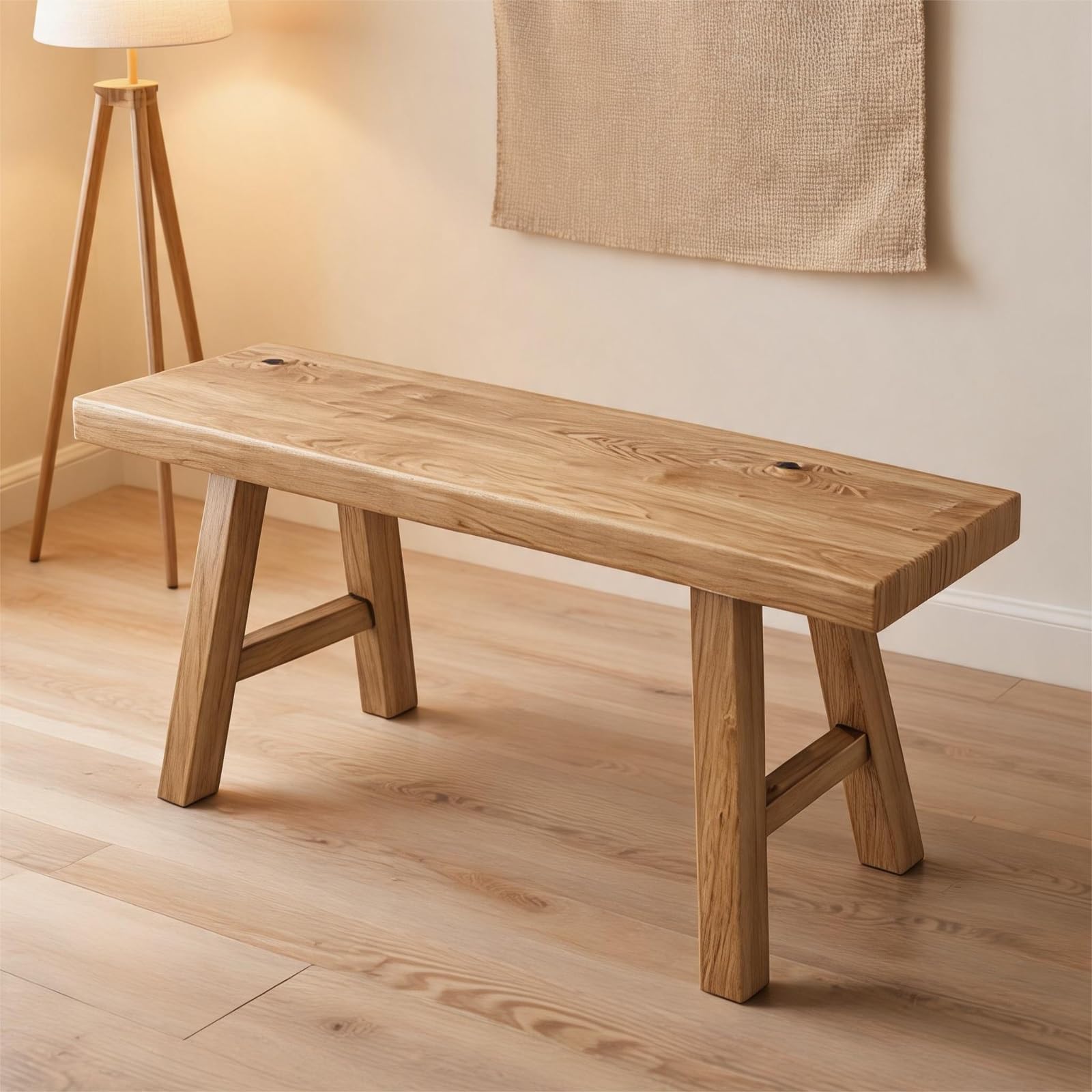 JIHAJU Farmhouse Wooden Bench, Solid Wood Skinny Low Indoor Hall Entryway Seat, Rustic Narrow Dining Bench, Vintage Window Seat Table Benches for Bedroom & Living Room(80cm/31.5inch)