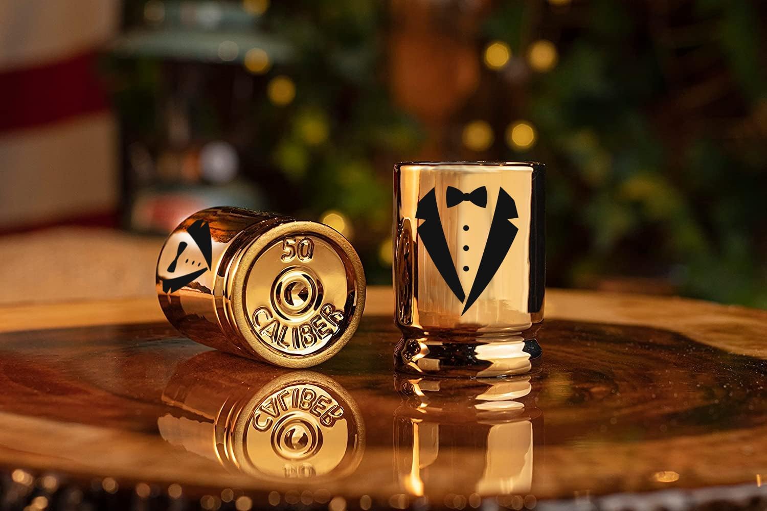 Old Southern Brass Groomsmen Tuxedo 50 Gold Shot Glass - Set of 2
