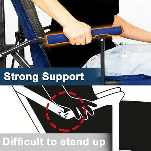 Miniatura 3 de Romswi Paquete de 2 sillas de campamento de gran tamaño, capacidad resistente de 500 libras, sillas plegables con reposabrazos duros, portavasos