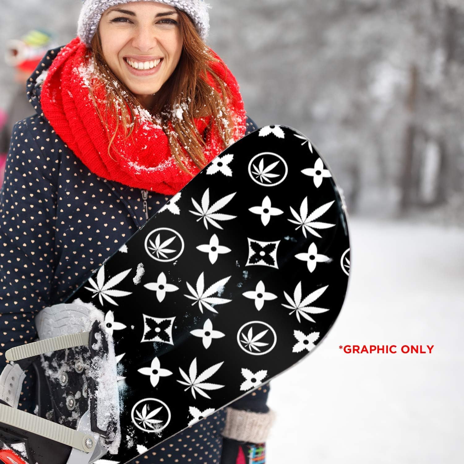 Snowboard Wrap Graphic Sticker Skin Cover - Includes Breakaway Knife - Universal Fit up to 65 inches and 14 inches Wide - Weed Mary Jane Monogram