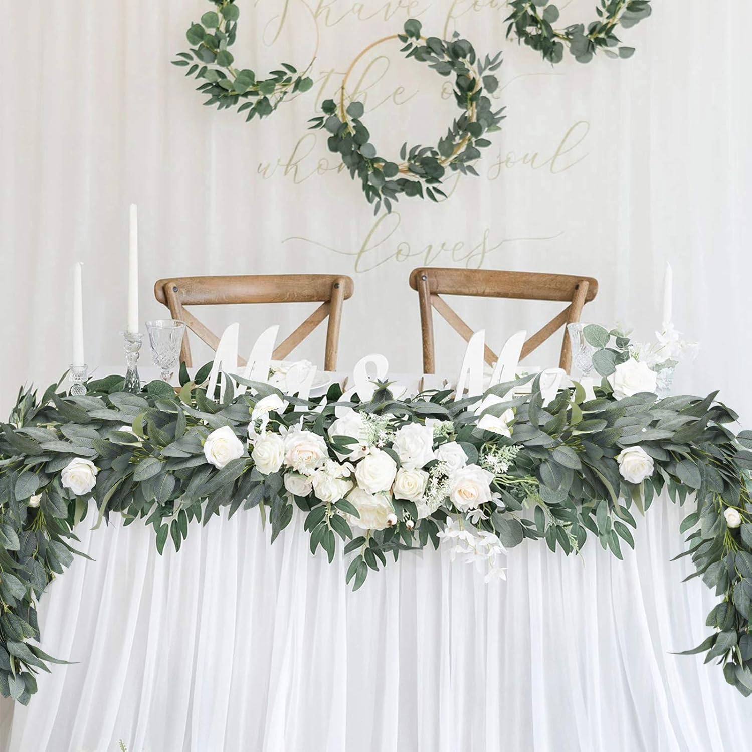 Ageomet 3pcs 6.6ft Eucalyptus Garland, Artificial Eucalyptus Vines Faux Hanging Garland with Fake Leaves for Wedding Party Table Backdrop, Arch Wall Garden Decor