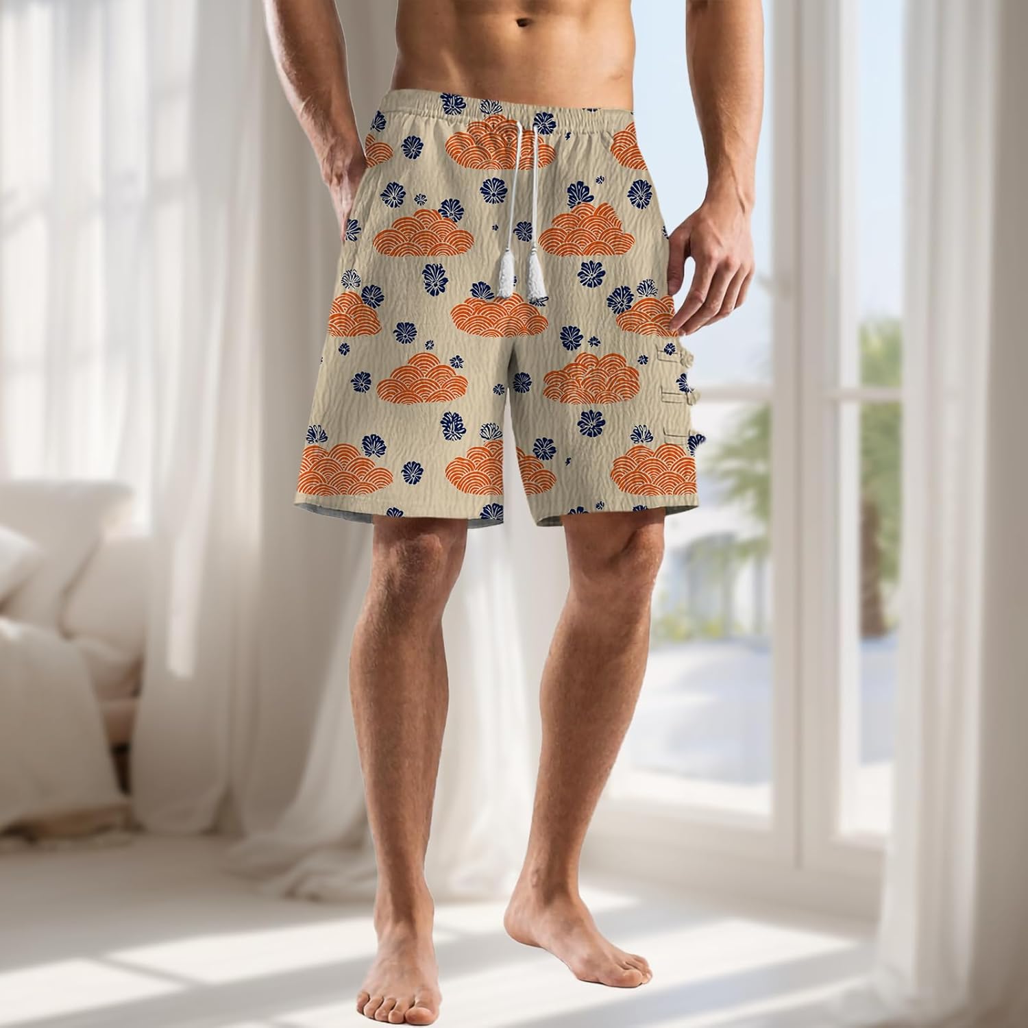 Shorts Men Casual Men Beach Shorts with Elastic Waistband Wide Leg Summer Pants Breathable Plus Size Activewear - Image 2