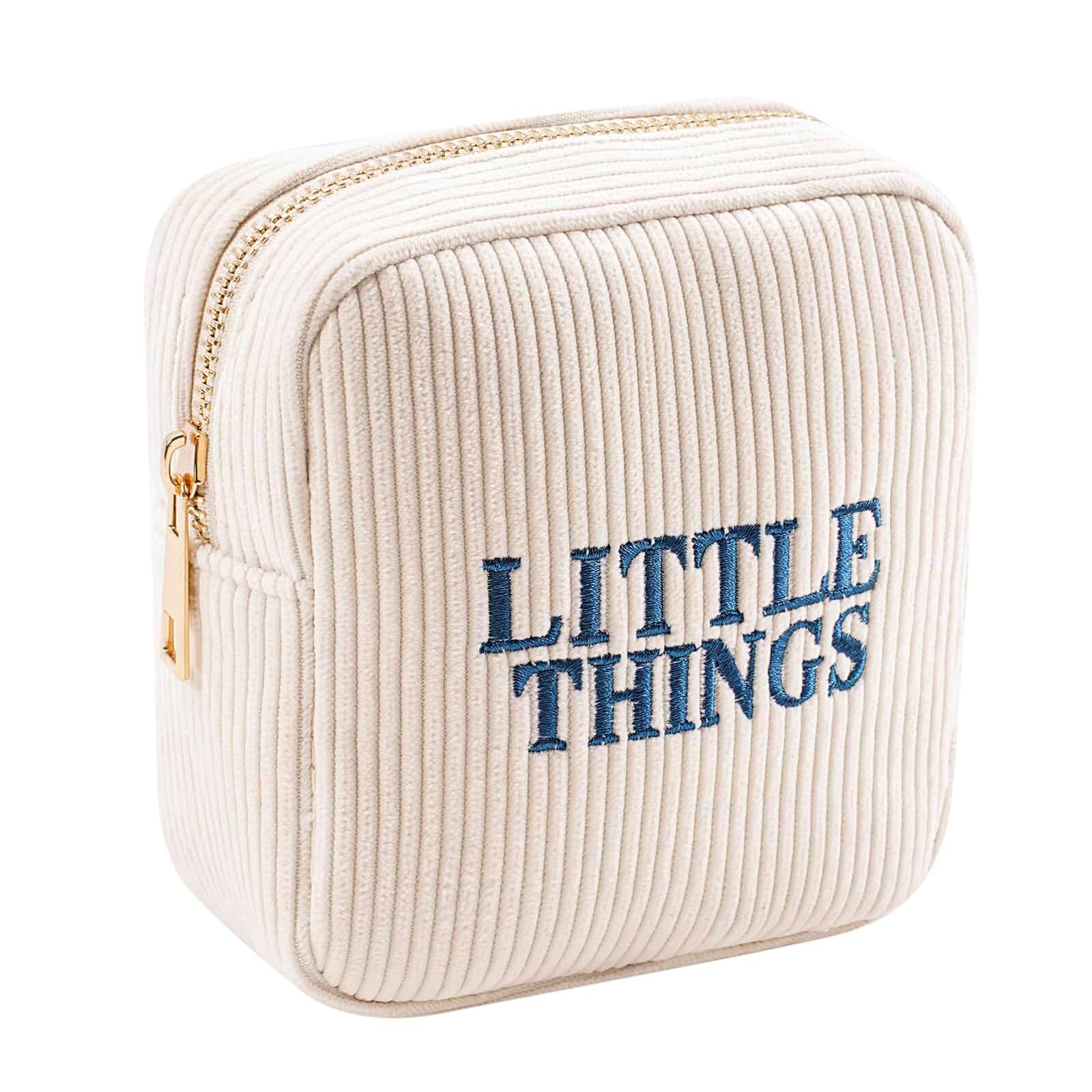 Small Makeup Bag for Purse，Personalized Mini Corduroy Cosmetic Bag with Embroidered Letter, Aesthetic Cosmetic Pouch, Cute Lipstick Holder for Women and Girls(04Beige Little Things) Beige Little Things