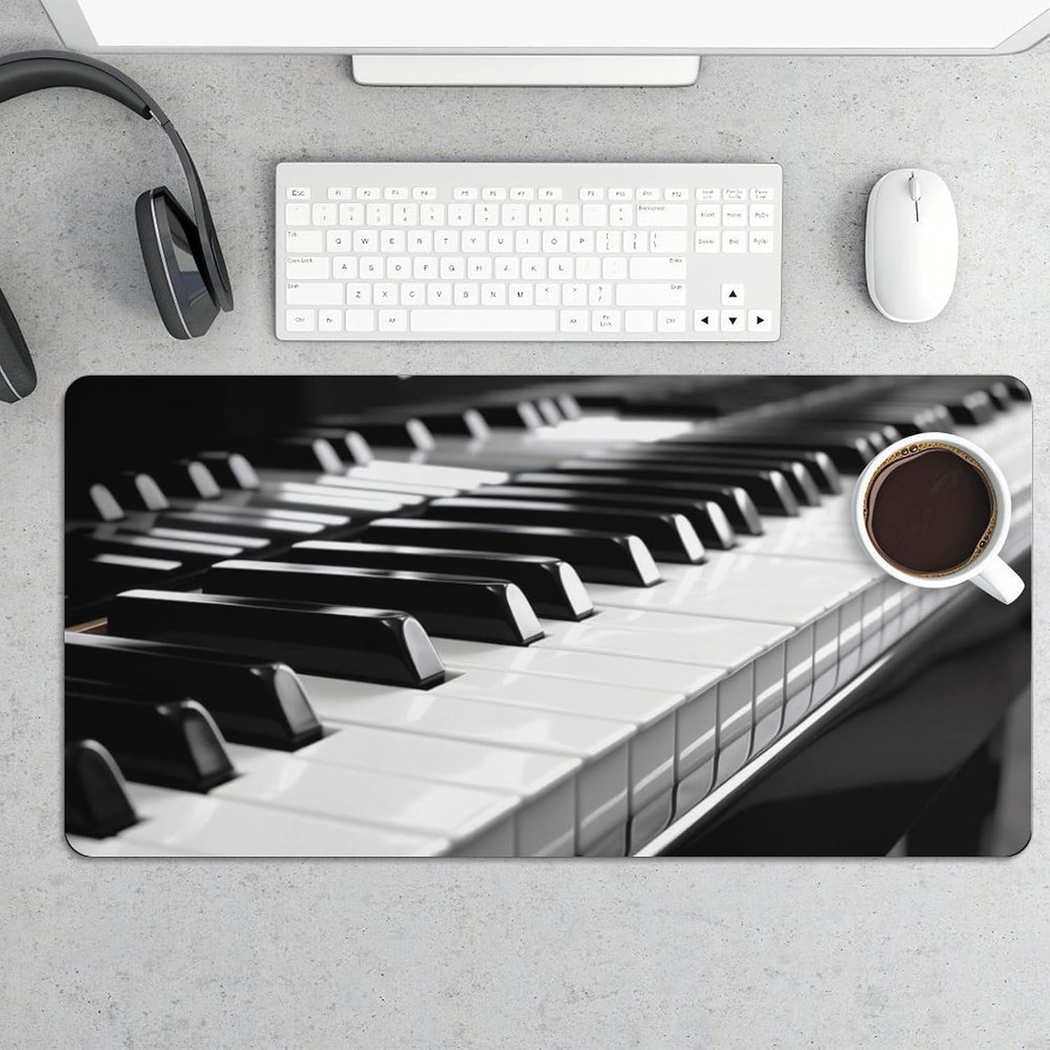 Black White Piano Keyboard Mouse Pad 24x12 in Large Computer Desk Mat image 5