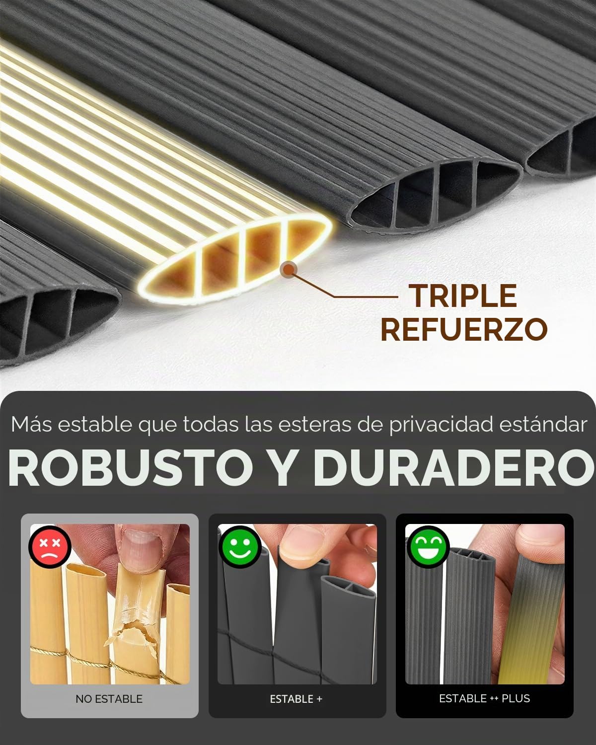 paramondo Estera de PVC Estándar Valla, Privacidad de Balcón y Pantallas, Triple Refuerzo, Cañizo Ocultacion Balcon Protección para Jardín, Terraza, Resistente a la Intemperie, 100 x 500 cm, Gris