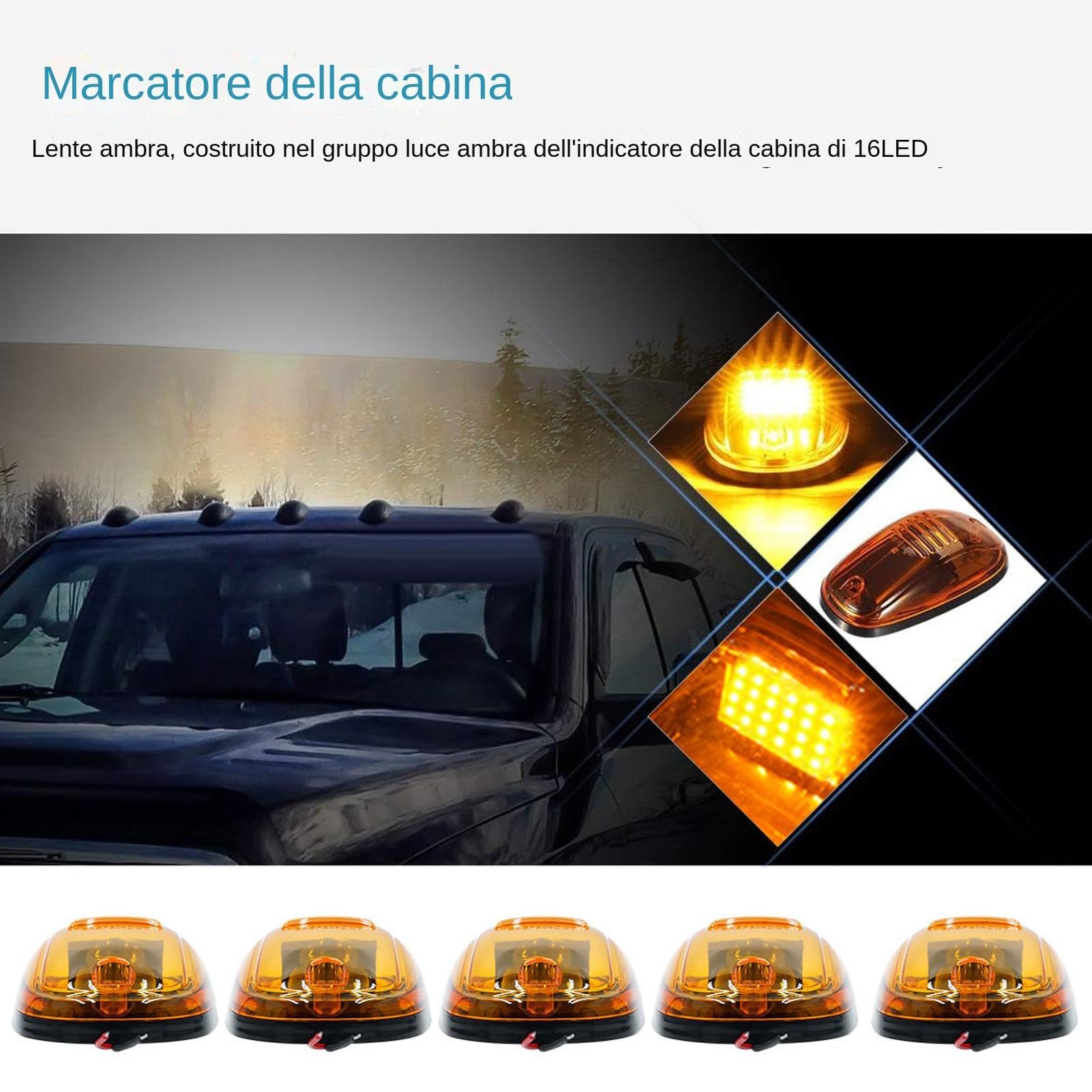 Luci della cabina sul tetto superiore - Luci della cabina del camion, Luci di posizione a LED sul tetto della cabina | Spia di design impermeabile IP65 per pickup, SUV, camion fuoristrada (5,59x1,65x1