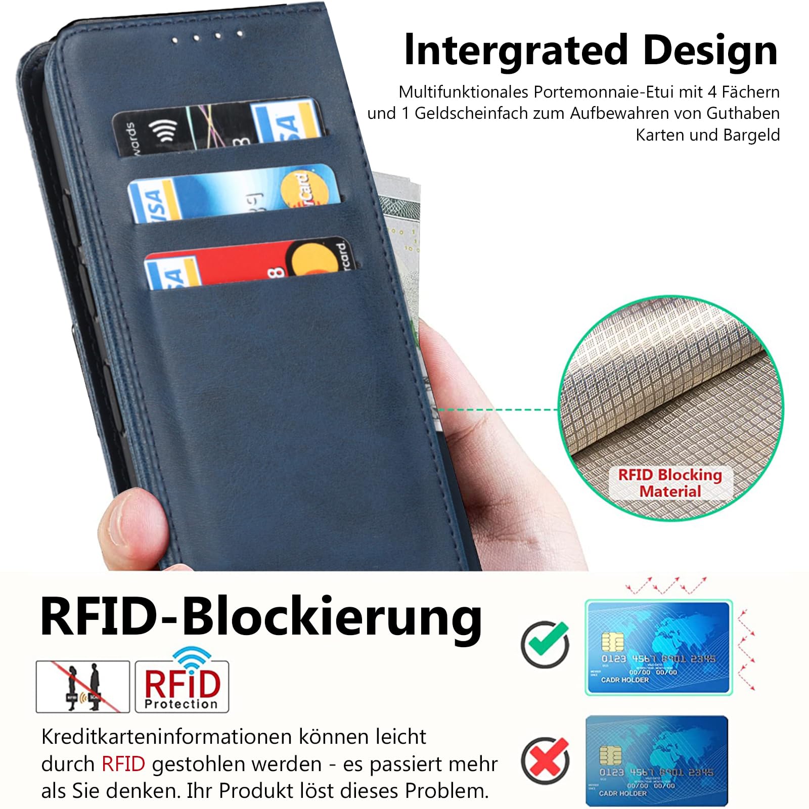 Custodia In Pelle Per Google Pixel 8 5G Con Portafoglio - Copertina Pieghevole Con Slot Carte E Supporto - Include Pellicola Protettiva - 5