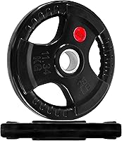 Vista 1 de Fitvids - Placa olímpica de hierro fundido de 2 pulgadas para entrenamiento de fuerza y levantamiento de pesas, estilo recubierto de goma, par de 25