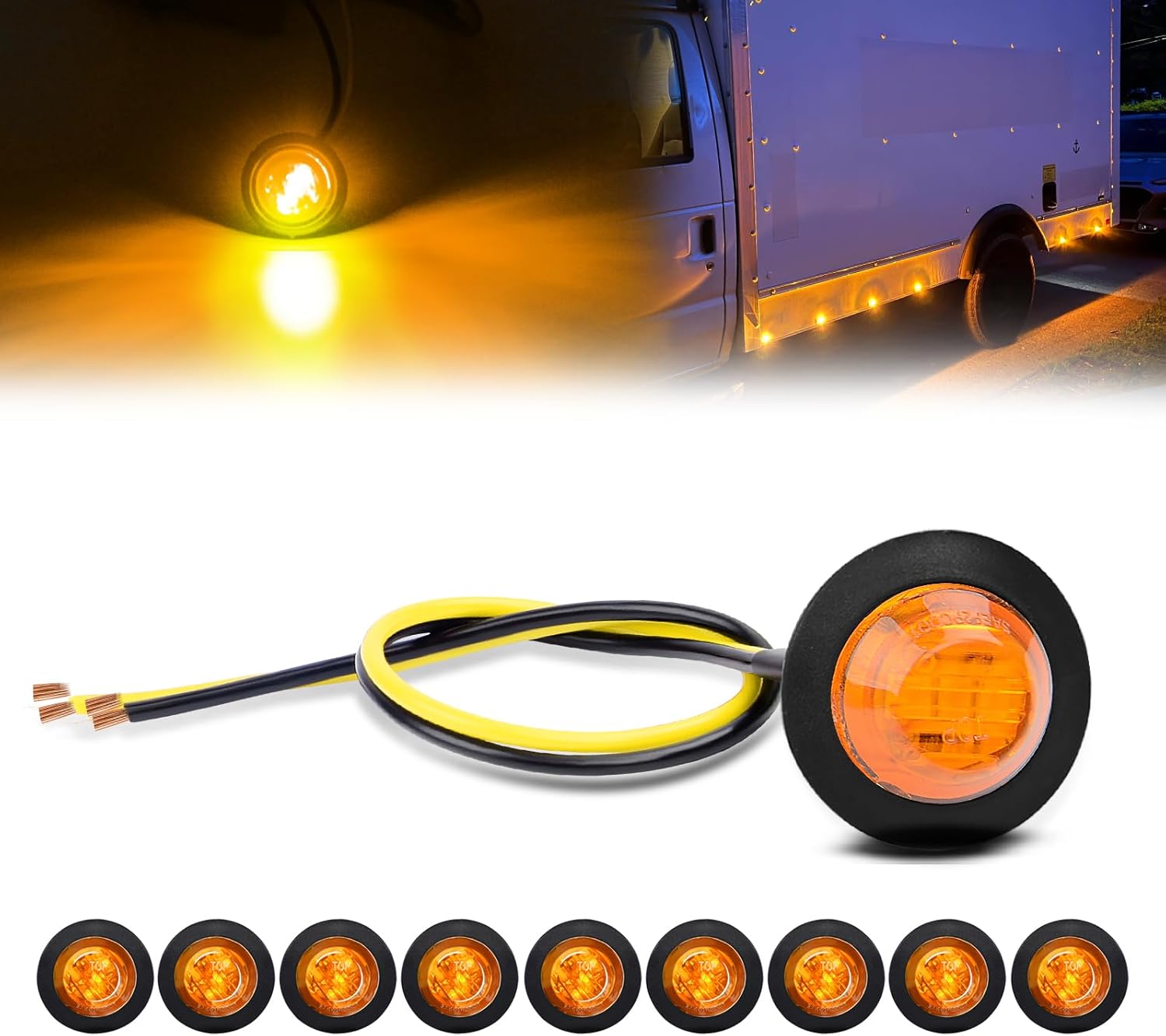 GOOACC 3/4 Inch Bullet Side Marker Light 10PCS Amber Round Clearance LED Front Rear Indicator Lights for Trailer Van Caravan Boat Truck RV Car Bus