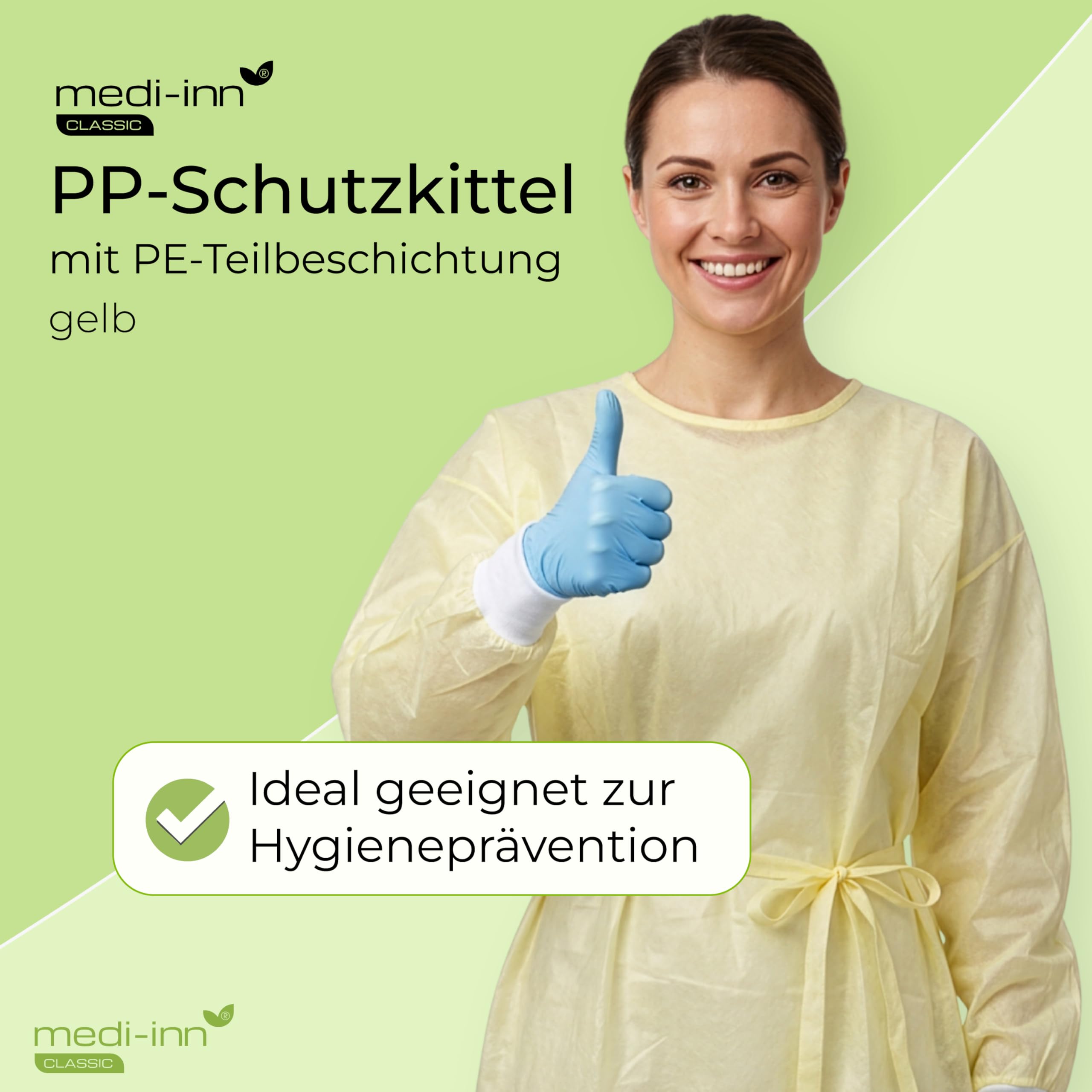 Medi-Inn Schutzkittel Camice Monouso MRSAPp Pe Giallo 139 x 139 cm 10 Pezzo