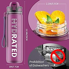 QLUR Water Bottle with Straw, 32oz Motivational Water Bottles with Time Marker to Drink, Tritan BPA Free, 1L Sports Water Bottle with Carry Strap LeakProof for Women Gym Fitness Outdoor (1 Pack)