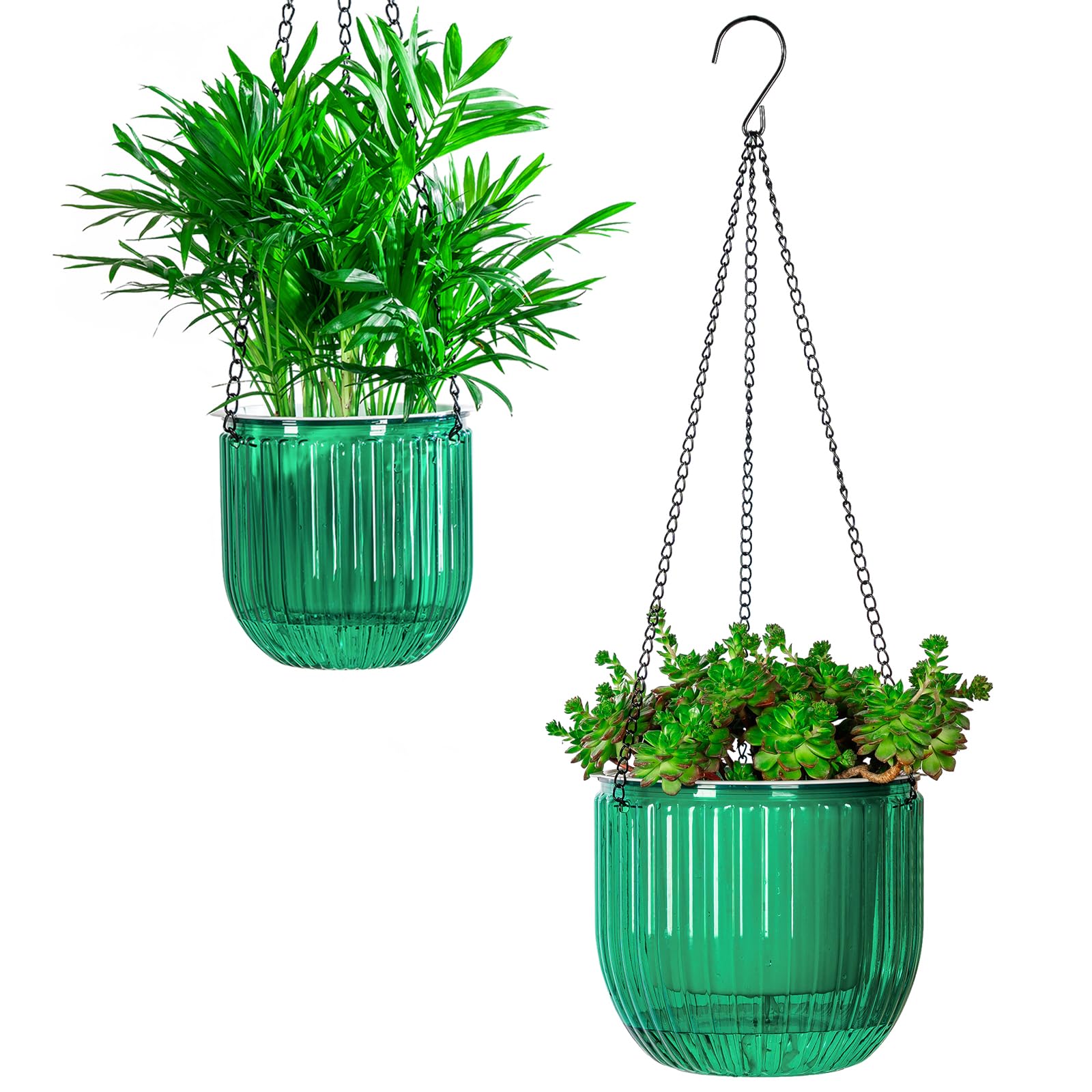 Josteve 5.2/8.2 Inch 2 Pcs Self Watering Hanging Planter Indoor Plant Pots Drainage Holes, Outdoor Small Hanging Planters Flower Pot Basket, Visible Water Level, Plant Hanger Home Decor, Gardening โ image 1